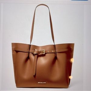 Michael Kors Emilia Large Shoulder Tote Leather Luggage Brown. 11” Straps